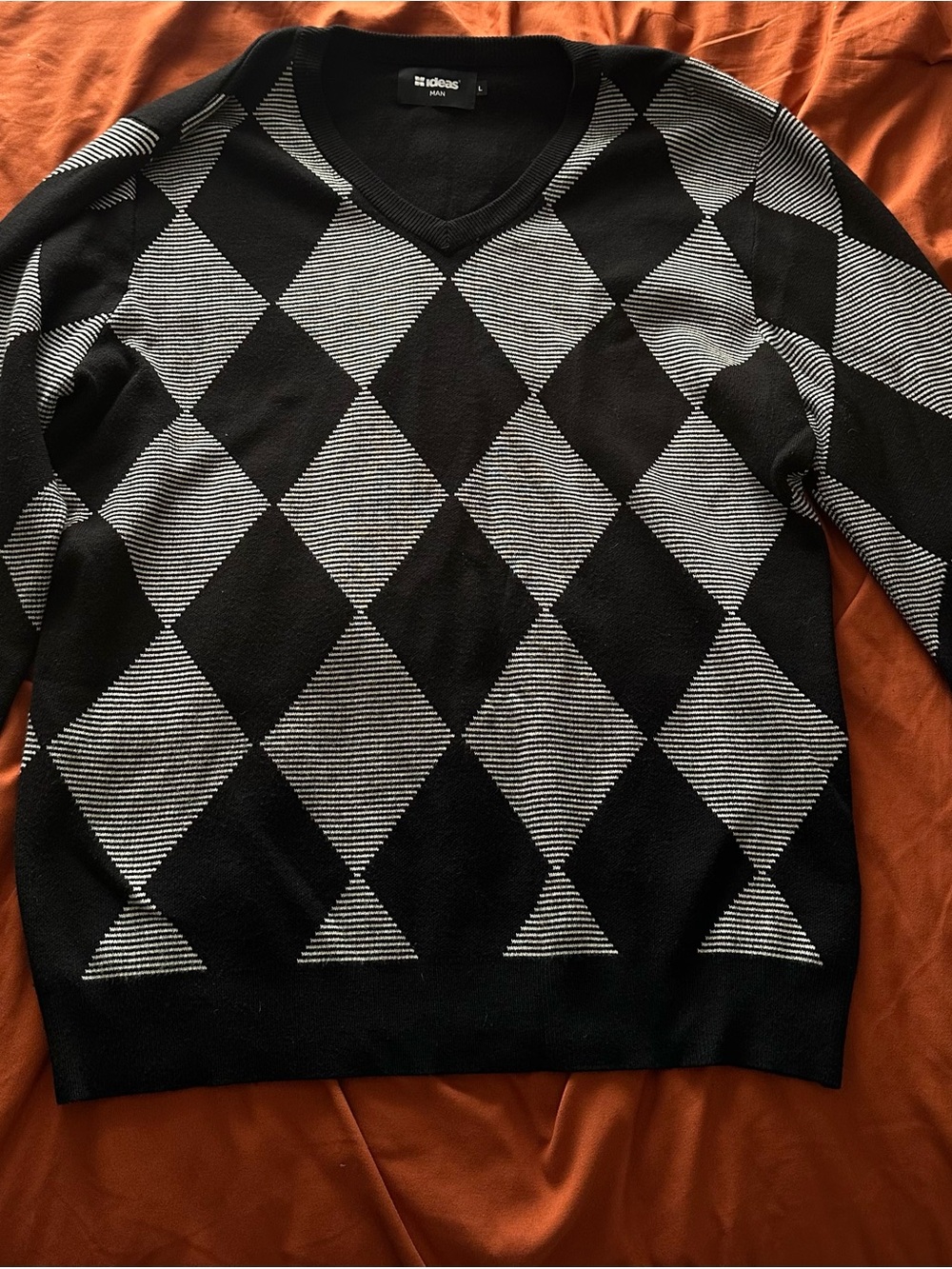 Black V-Neck Sweater Large Men